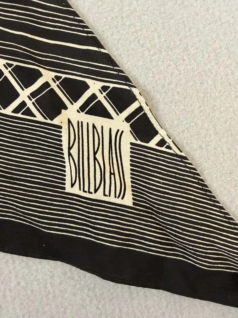 Bill Blass vintage black and white geometric pattern long silk scarf